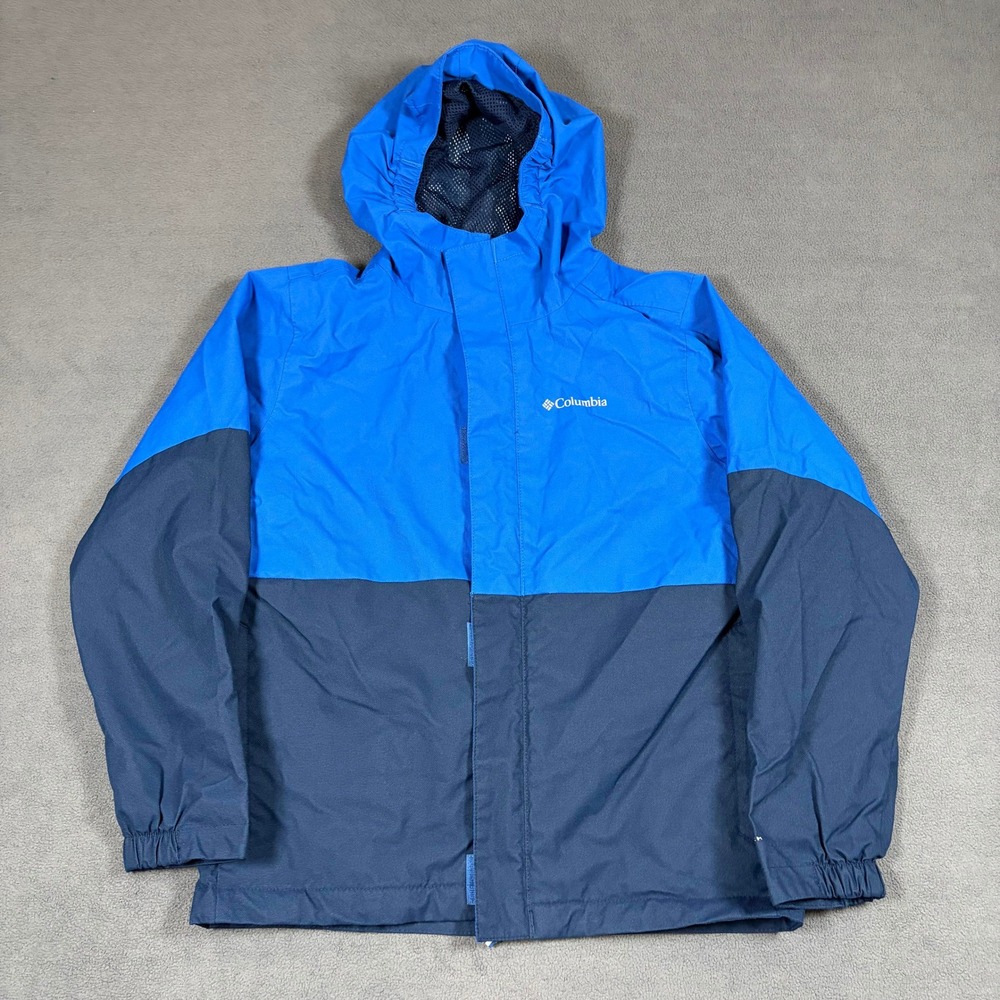 Columbia Rain Jacket Boys Size S Blue Hooded Colorblock Full Zip XB8705